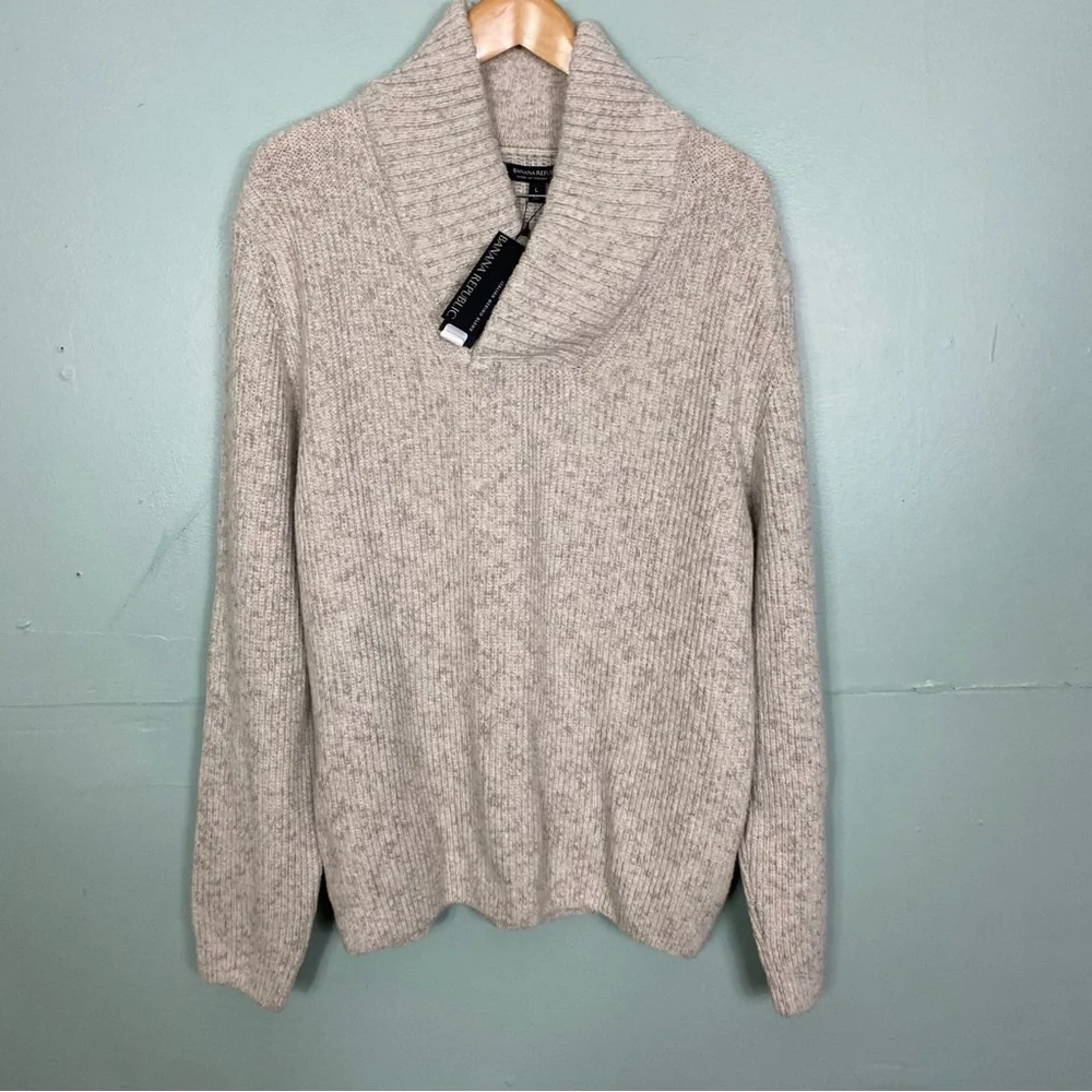 Banana Republic Ribbed Popover Shawl Cream Light‎ Gray Size Large Wool Blend